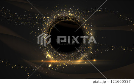 A magnificent composition with a podium and a round frame with shiny tinsel A magnificent composition with a podium and a round frame with shiny tinsel 121660557