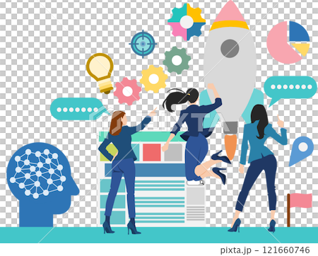 Illustration of a businesswoman thinking about business strategies Illustration of a businesswoman thinking about business strategies 121660746