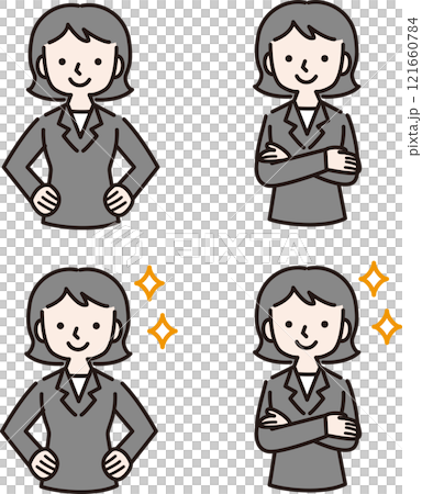 A woman in a suit with multiple confident and proud gestures: Illustration material A woman in a suit with multiple confident and proud gestures: Illustration material 121660784