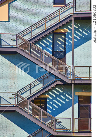 Geometric Staircase with Shadows in Urban Cincinnati Eye-Level View Geometric Staircase with Shadows in Urban Cincinnati Eye-Level View 121660832