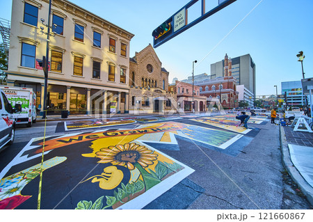 Vibrant Black Lives Matter Mural in Cincinnati Urban Landscape Street Level View Vibrant Black Lives Matter Mural in Cincinnati Urban Landscape Street Level View 121660867