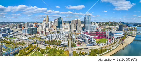Aerial Downtown Cincinnati Skyline and Ballpark Panorama Aerial Downtown Cincinnati Skyline and Ballpark Panorama 121660979
