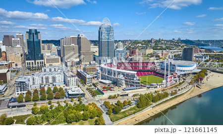 Aerial of Cincinnati Skyline and Great American Ball Park Aerial of Cincinnati Skyline and Great American Ball Park 121661145