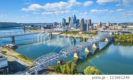Aerial Cincinnati Skyline Bridges Ohio River Urban Landscape Aerial Cincinnati Skyline Bridges Ohio River Urban Landscape 121661240