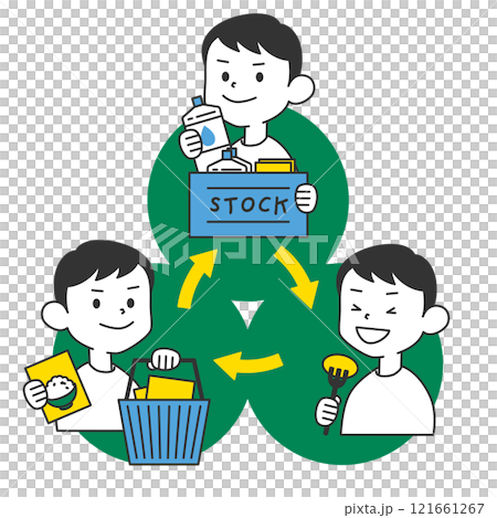 ローリングストック｜防災備蓄を買い置きし買い足し消費する-イラストのみ 121661267