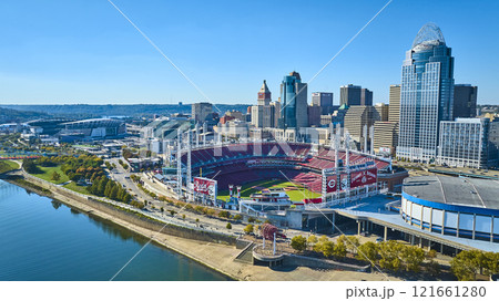 Aerial of Cincinnati Skyline and Great American Ball Park Aerial of Cincinnati Skyline and Great American Ball Park 121661280