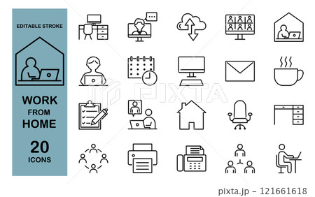 在宅勤務・リモートワークに関するアイコンセット 在宅勤務・リモートワークに関するアイコンセット 121661618