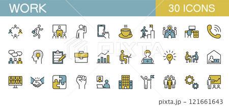 働くこと、仕事、ビジネスに関するアイコンセット カラー 働くこと、仕事、ビジネスに関するアイコンセット カラー 121661643