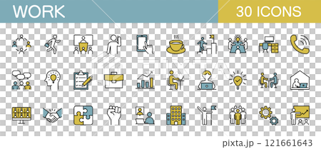 働くこと、仕事、ビジネスに関するアイコンセット カラー 働くこと、仕事、ビジネスに関するアイコンセット カラー 121661643
