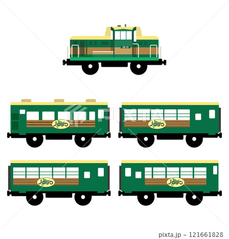 おもちゃ風のくしろ湿原ノロッコ号のベクターイラストセット おもちゃ風のくしろ湿原ノロッコ号のベクターイラストセット 121661828