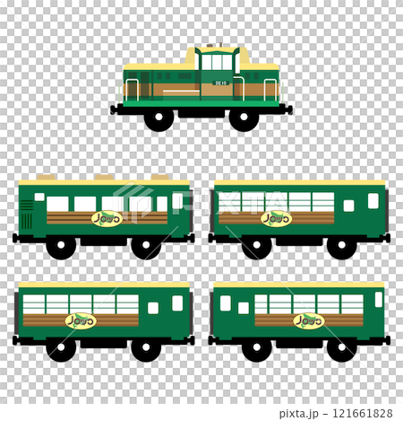 おもちゃ風のくしろ湿原ノロッコ号のベクターイラストセット おもちゃ風のくしろ湿原ノロッコ号のベクターイラストセット 121661828