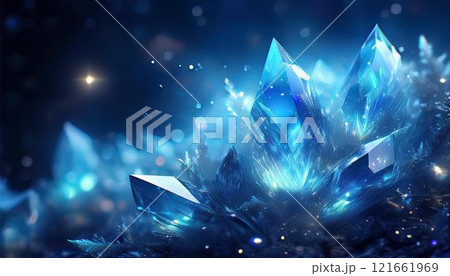 キラキラ輝く幻想的な青い水晶のイメージイラスト 121661969