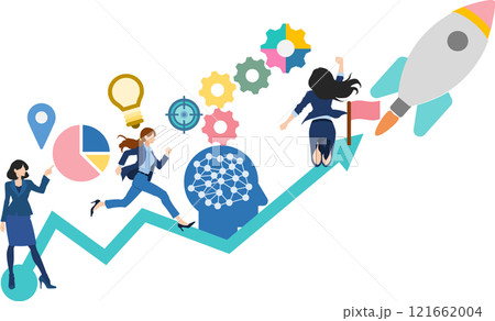 目標達成へのロードマップのイラスト(ビジネスウーマン) 121662004