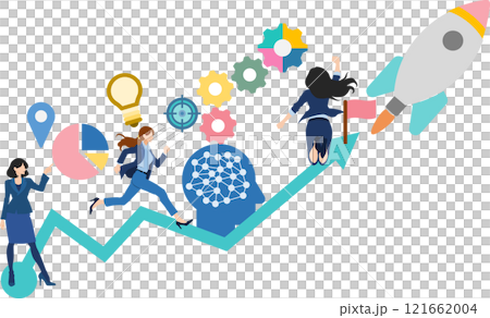 目標達成へのロードマップのイラスト(ビジネスウーマン) 121662004