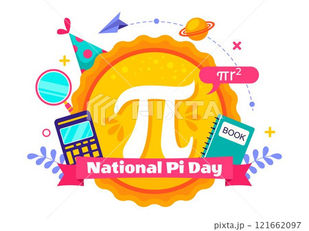 National Pi Day Vector Illustration on 14 March featuring Mathematical Constants, Greek Letters, and a Sweet Baked Pie in a Holiday Flat Background 121662097