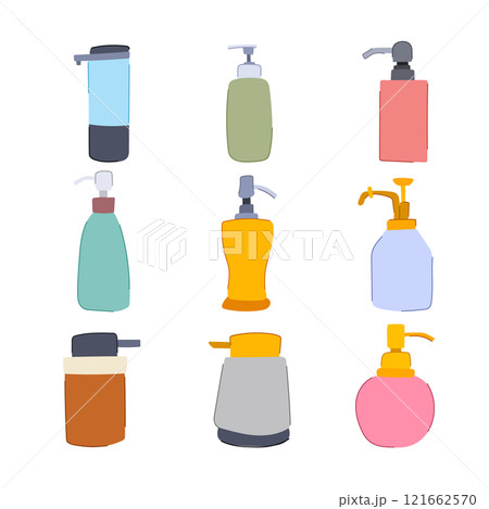 liquid soap dispenser set cartoon vector illustration liquid soap dispenser set cartoon vector illustration 121662570