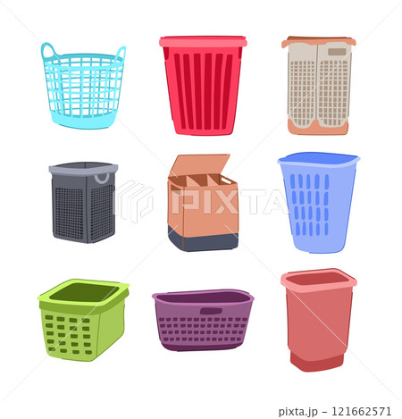 laundry basket plastic set cartoon vector illustration 121662571