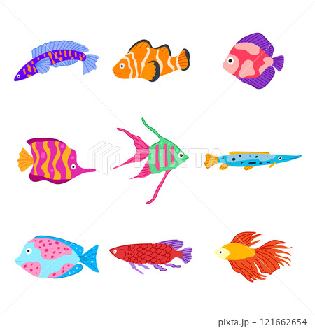 exotic fish set cartoon vector illustration 121662654