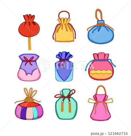 chinese lucky bag set cartoon vector illustration chinese lucky bag set cartoon vector illustration 121662716