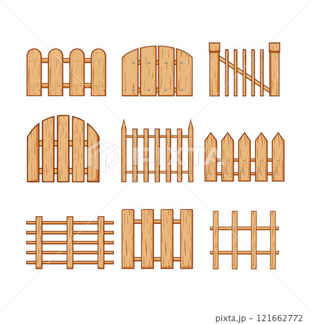 fence wood set cartoon vector illustration 121662772