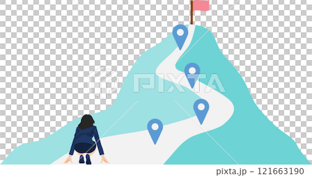 目標達成へのロードマップのイラスト(ビジネスウーマン) 121663190