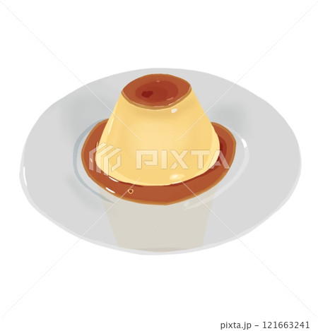 お皿に乗せられたプリン お皿に乗せられたプリン 121663241