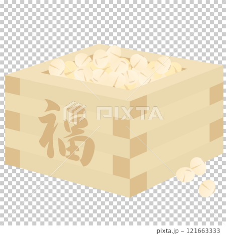 節分用の豆まきに使う升と福豆のベクターイラスト 121663333