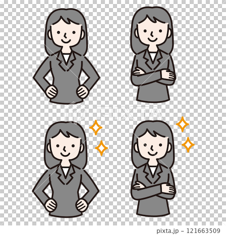 A woman in a suit with multiple confident and proud gestures: Illustration material A woman in a suit with multiple confident and proud gestures: Illustration material 121663509