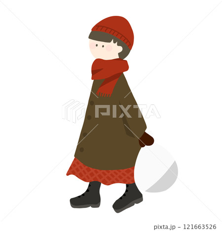 冬にゴミ出しする女性のイラスト 冬にゴミ出しする女性のイラスト 121663526