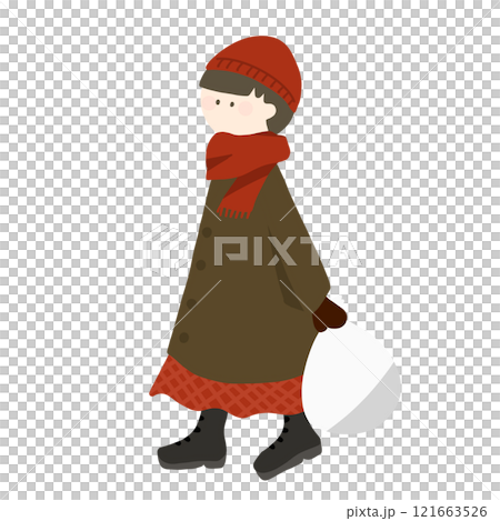 冬にゴミ出しする女性のイラスト 冬にゴミ出しする女性のイラスト 121663526