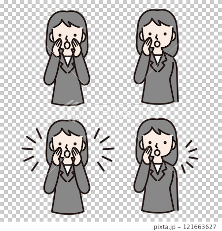 A woman in a suit calling out and speaking in multiple gestures: Illustration material A woman in a suit calling out and speaking in multiple gestures: Illustration material 121663627