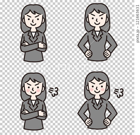 Confidence and motivation: A woman in a suit with multiple gestures: Illustration material Confidence and motivation: A woman in a suit with multiple gestures: Illustration material 121663631