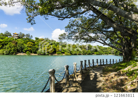 Beautiful lakeshore landscape of Chengcheng Lake Scenic Area in Kaohsiung, Taiwan. Beautiful lakeshore landscape of Chengcheng Lake Scenic Area in Kaohsiung, Taiwan. 121663811