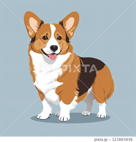 舌を出して立つウェルシュ・コーギー・ペンブローク 121663836