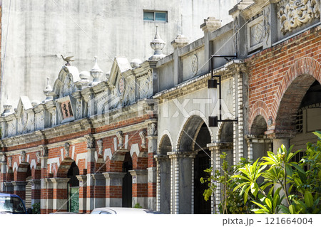 Building view of the Daxi Old Street in Taoyuan, Taiwan. The street is the baroque-style architecture built during Japanese rule.  121664004
