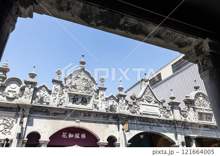 Building view of the Daxi Old Street in Taoyuan, Taiwan. The street is the baroque-style architecture built during Japanese rule.  121664005