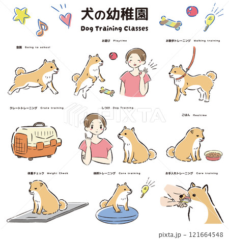 犬の幼稚園（しつけ教室、ドッグトレーナー、ドッグスクール）のイメージイラスト 121664548