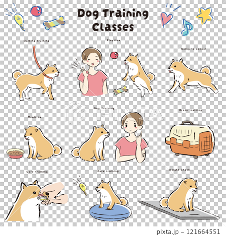 Illustration of a dog kindergarten (training class, dog trainer, dog school) Illustration of a dog kindergarten (training class, dog trainer, dog school) 121664551