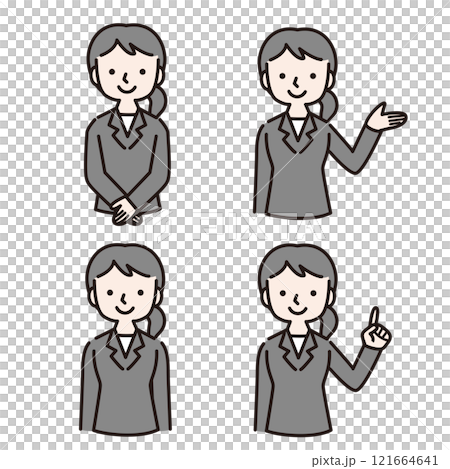 穿著西裝的女人表現出多種手勢:插畫素材 穿著西裝的女人表現出多種手勢:插畫素材 121664641