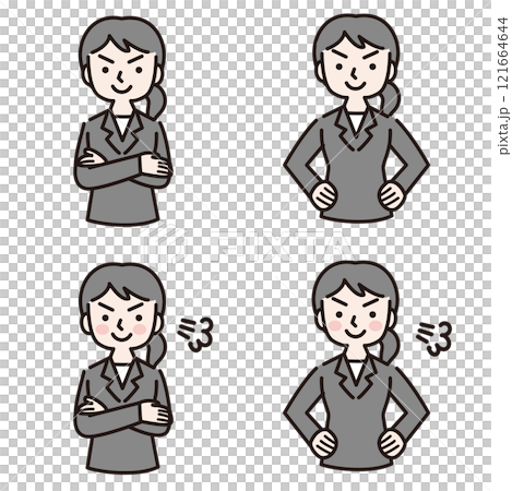 Confidence and motivation: A woman in a suit with multiple gestures: Illustration material Confidence and motivation: A woman in a suit with multiple gestures: Illustration material 121664644