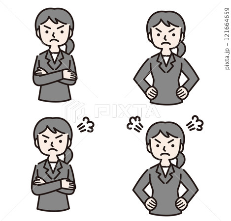 怒る複数仕草のスーツ姿の女性:イラスト素材 怒る複数仕草のスーツ姿の女性:イラスト素材 121664659