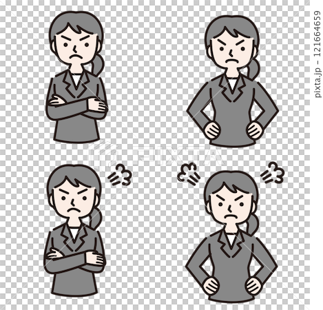 Angry woman in a suit with multiple gestures: illustration material Angry woman in a suit with multiple gestures: illustration material 121664659