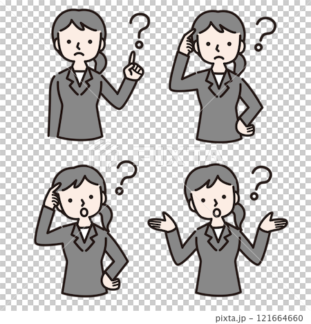 A woman in a suit with multiple gestures wondering: Illustration material A woman in a suit with multiple gestures wondering: Illustration material 121664660