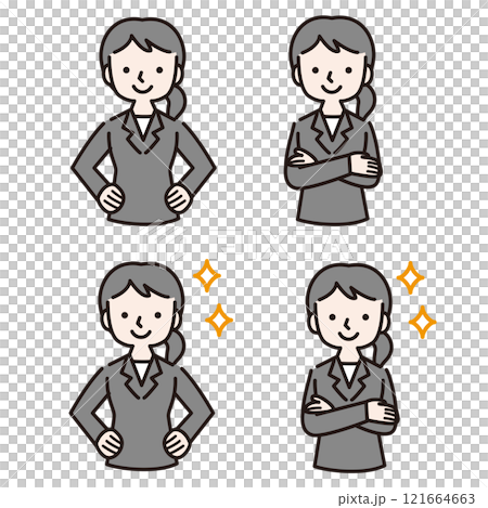 A woman in a suit with multiple confident and proud gestures: Illustration material A woman in a suit with multiple confident and proud gestures: Illustration material 121664663