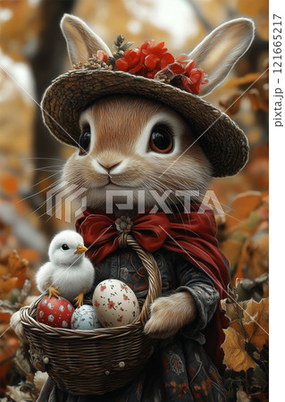 Illustration with cute Easter design. AI generation 121665217