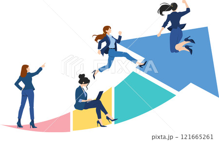 目標達成へのロードマップのイラスト(ビジネスウーマン) 121665261