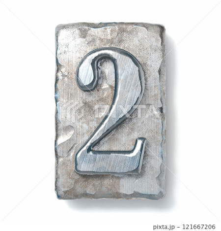 Aged metal letterpress Number 2 TWO 3D Aged metal letterpress Number 2 TWO 3D 121667206