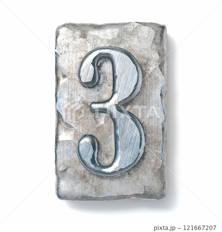 Aged metal letterpress Number 3 THREE 3D 121667207