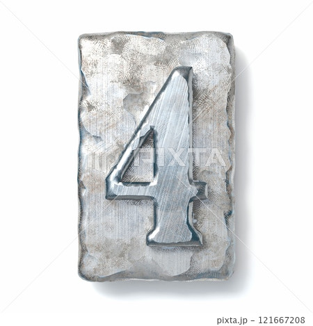 Aged metal letterpress Number 4 FOUR 3D 121667208