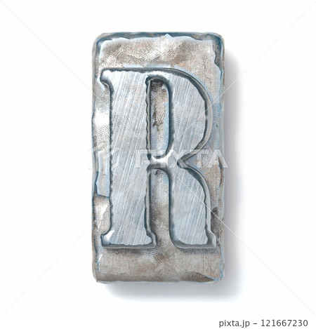 Aged metal letterpress Letter R 3D Aged metal letterpress Letter R 3D 121667230